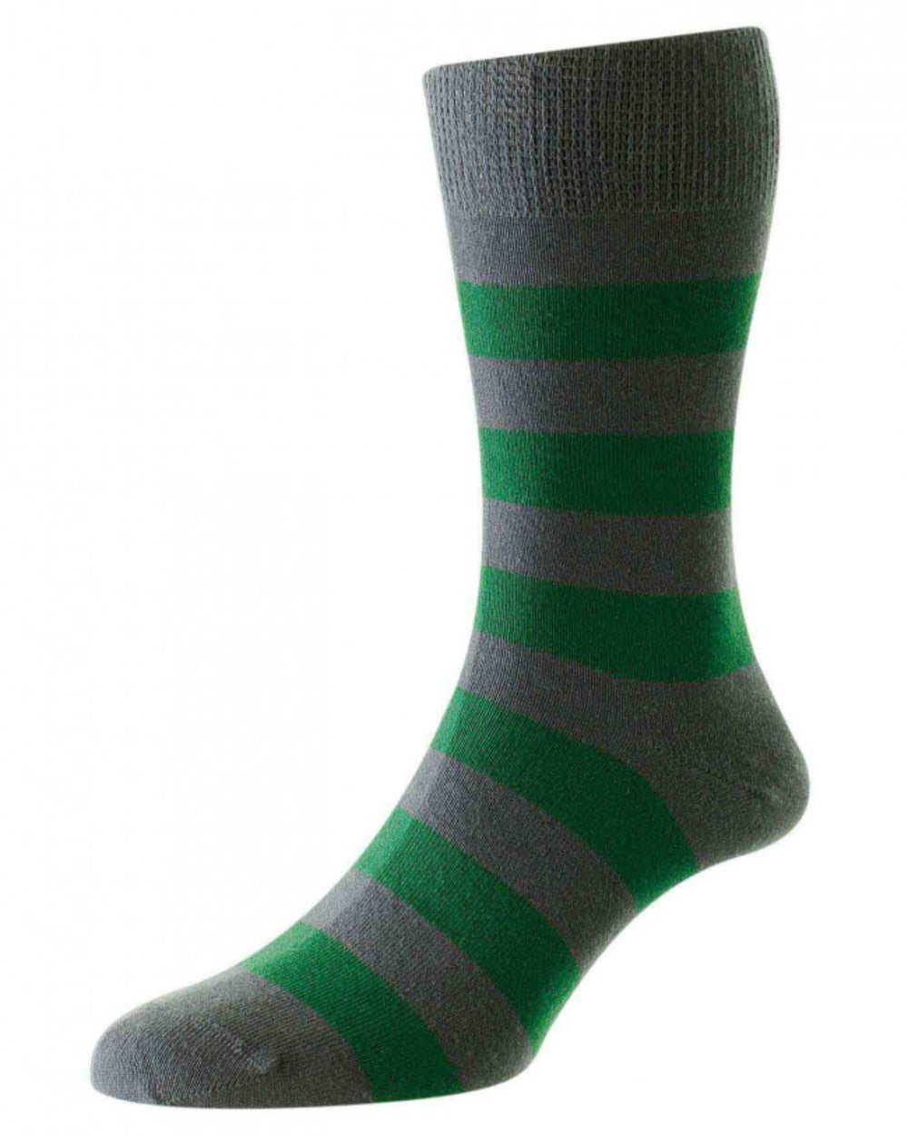 Grey coloured HJ Hall Rugby Stripe Organic Cotton Comfort Top Socks on white background