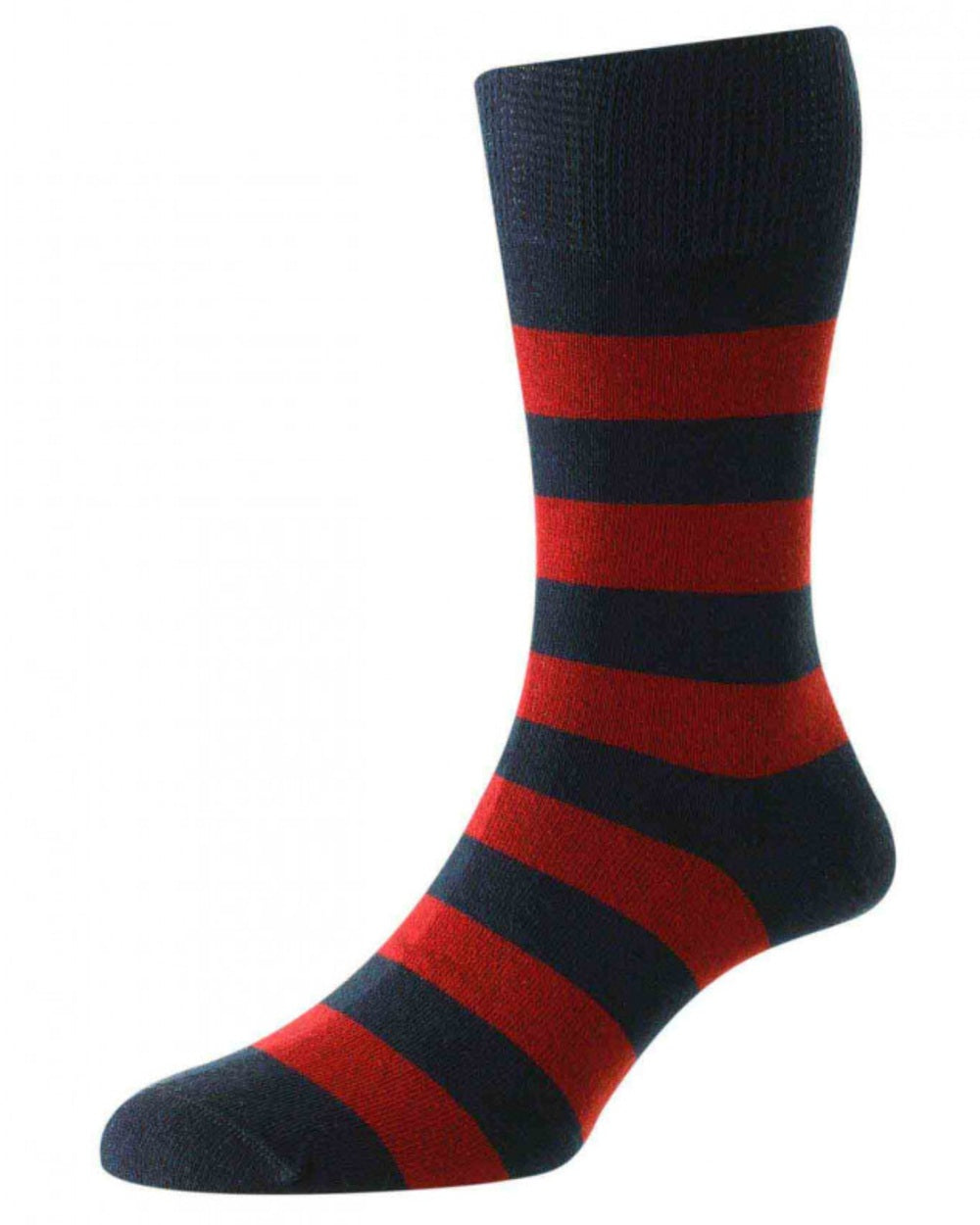 Navy coloured HJ Hall Rugby Stripe Organic Cotton Comfort Top Socks on white background