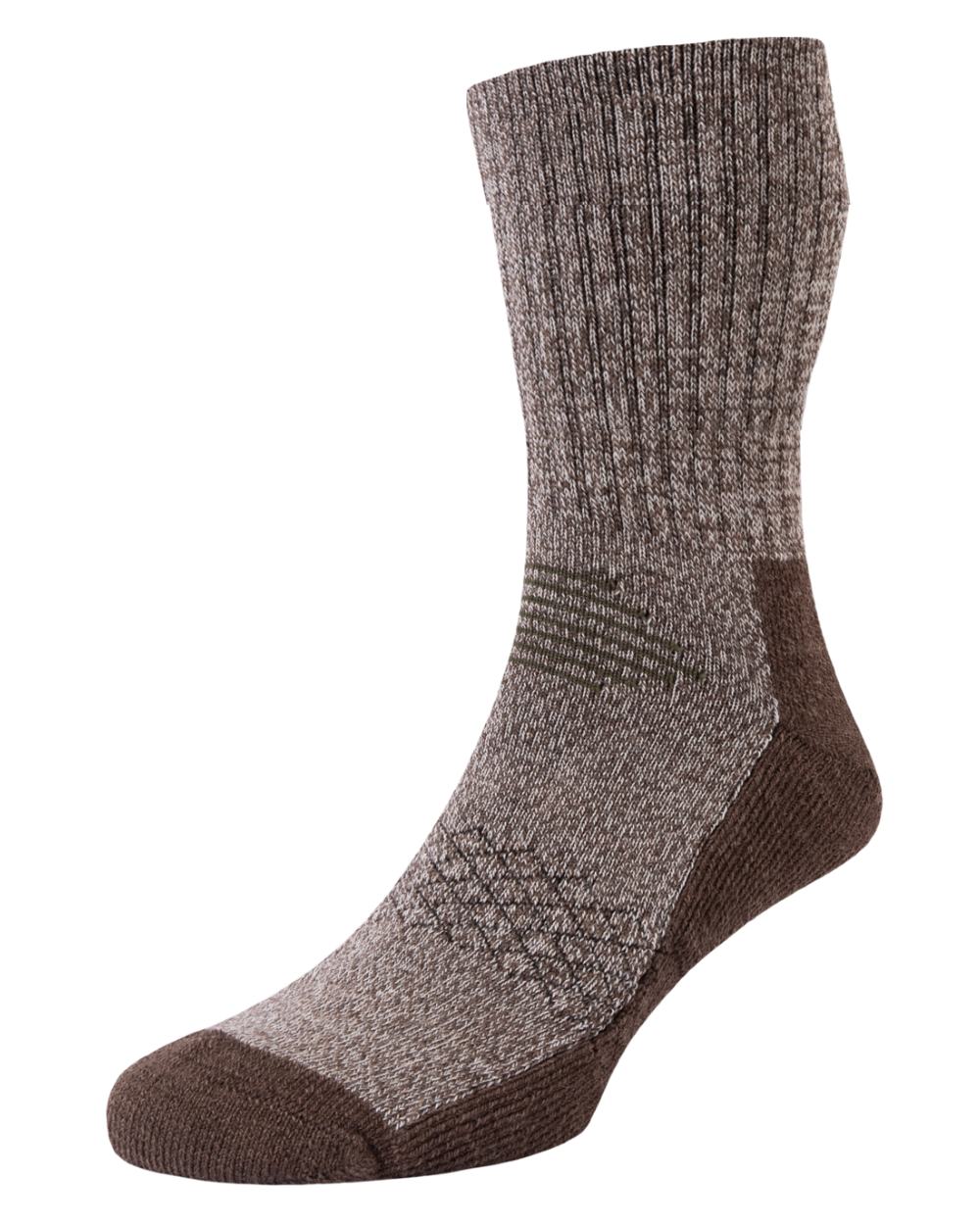 Brown coloured HJ Hall Technical Rambler Anti-Blister Dual Layer Wool Socks on white background