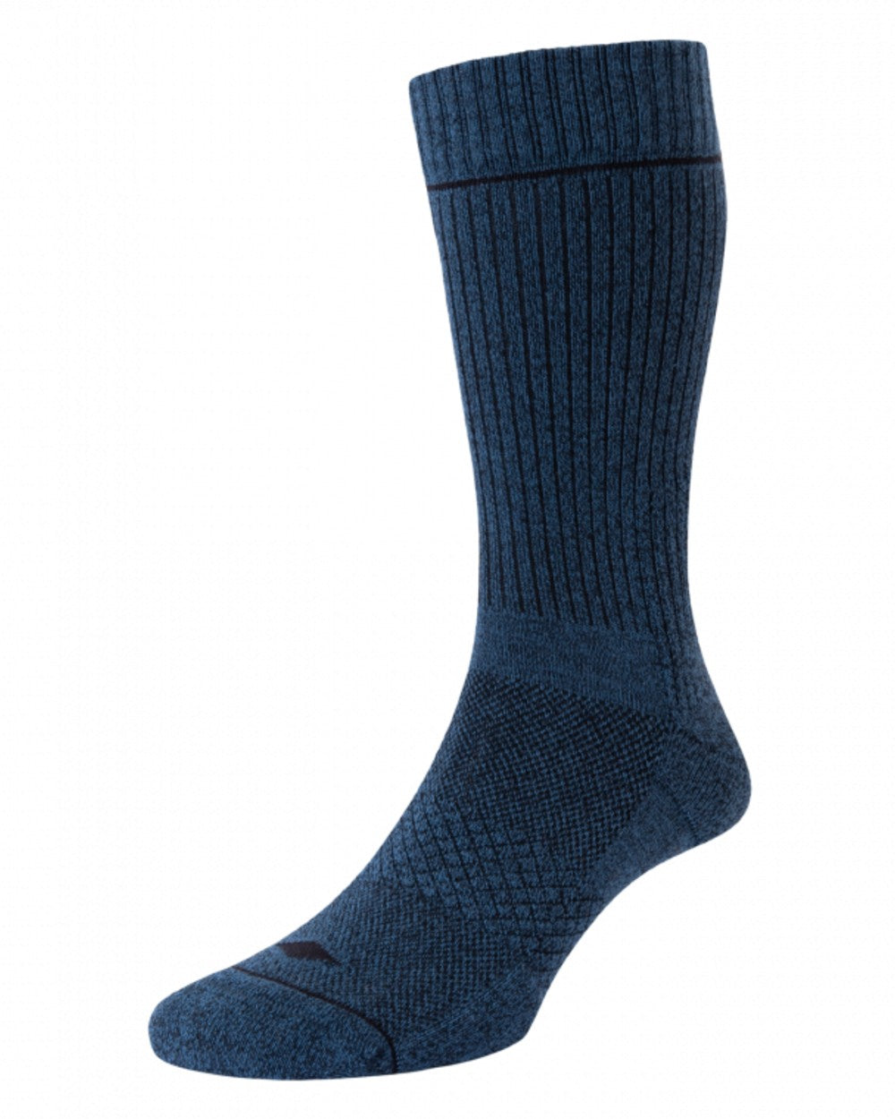 Navy coloured HJ Hall Technical Rambler Light Comfort Coolmax Fibre Cotton Crew Socks on white background