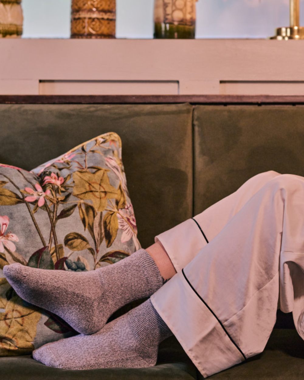 Mid Grey coloured HJ Hall Temperature Comfort Coolmax Fibre Bamboo Socks on house background