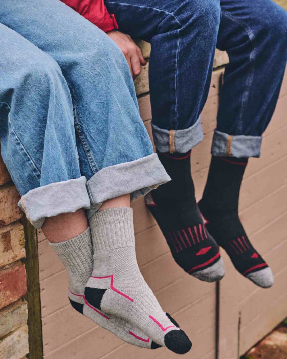 Black Grey coloured HJ Hall Brushed Thermal Workwear Sock Twin Pack on ground background