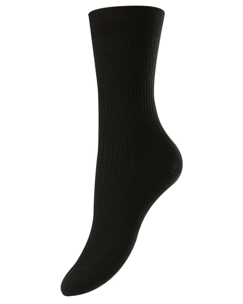 Black coloured HJ Hall Womens Original Cotton Soft Top Socks on white background