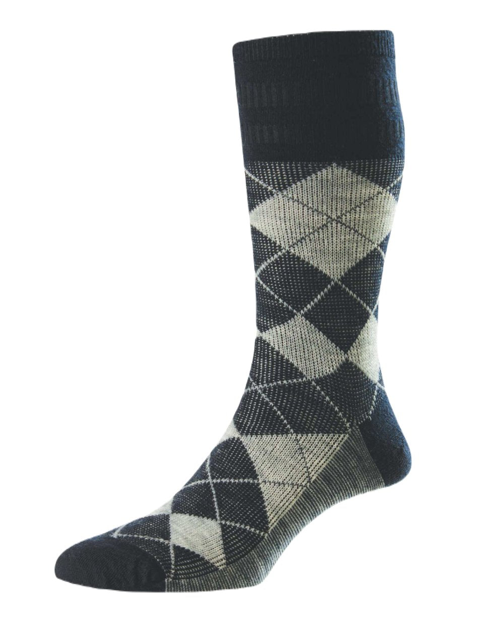 HJ Hall Argyle Wool Softop Socks In Navy Light Grey