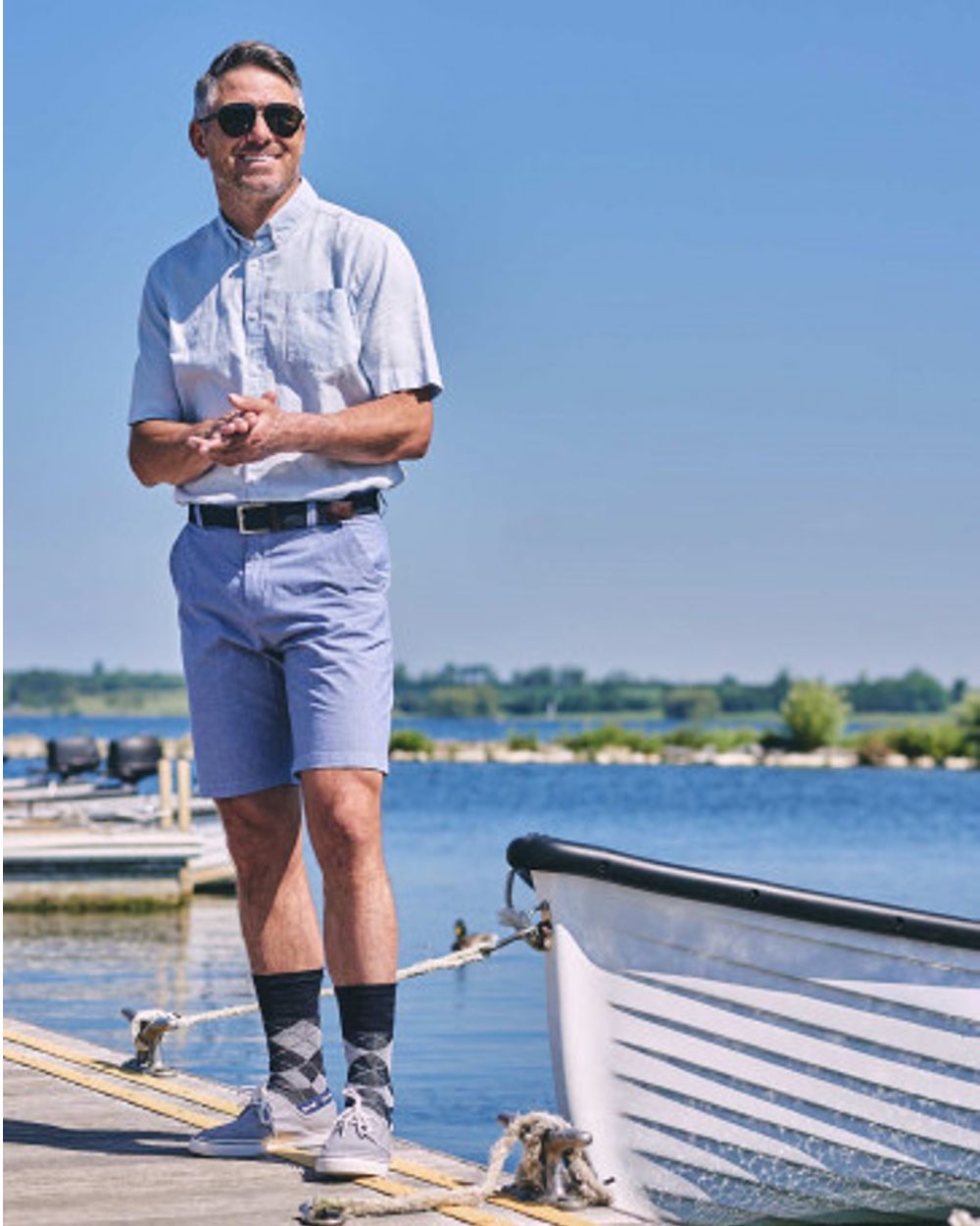 HJ Hall Argyle Wool Softop Socks In Navy Light Grey