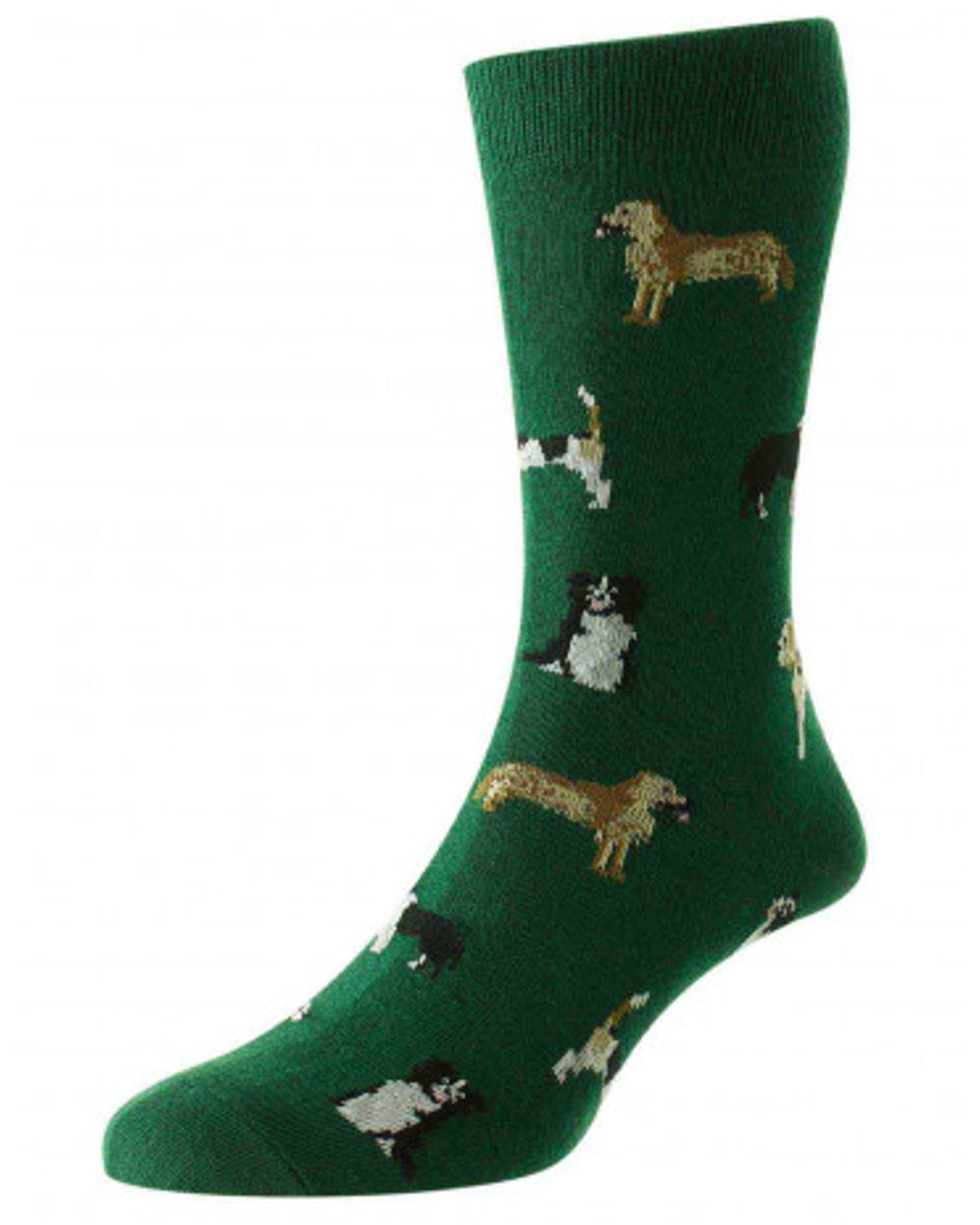 HJ Hall Mens Country Dogs Motif Cotton Rich Socks in Green 