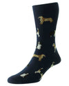 HJ Hall Mens Country Dogs Motif Cotton Rich Socks in Navy #colour_navy