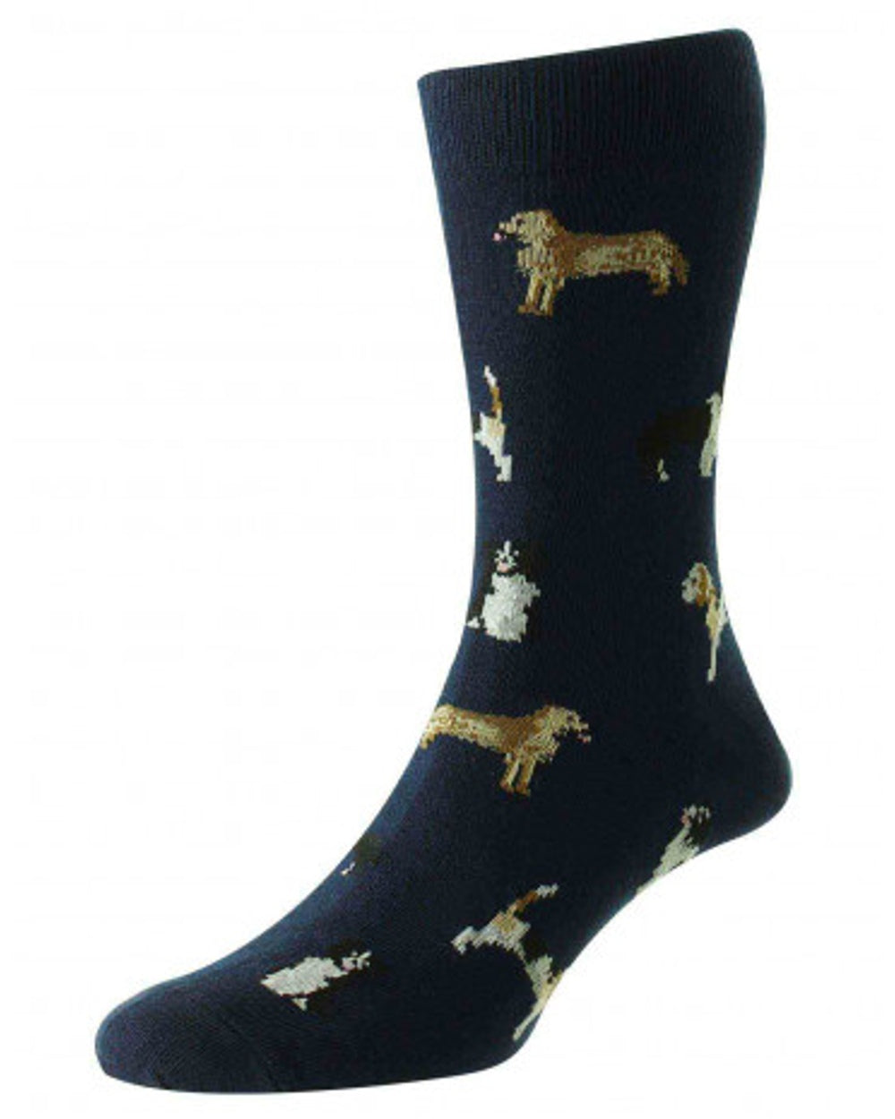 HJ Hall Mens Country Dogs Motif Cotton Rich Socks in Navy 