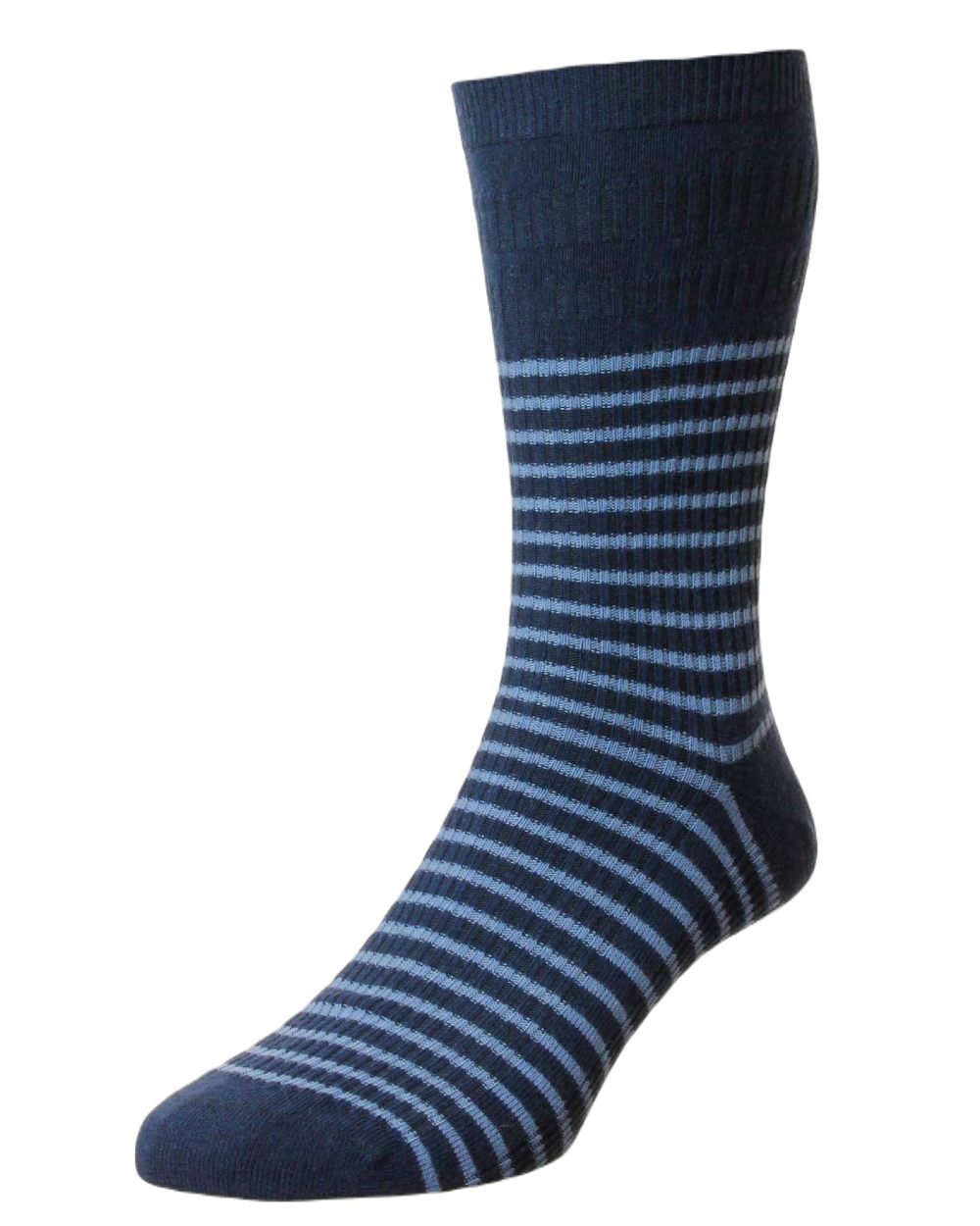 HJ Hall Stripe Cotton Softop Socks In French Navy 