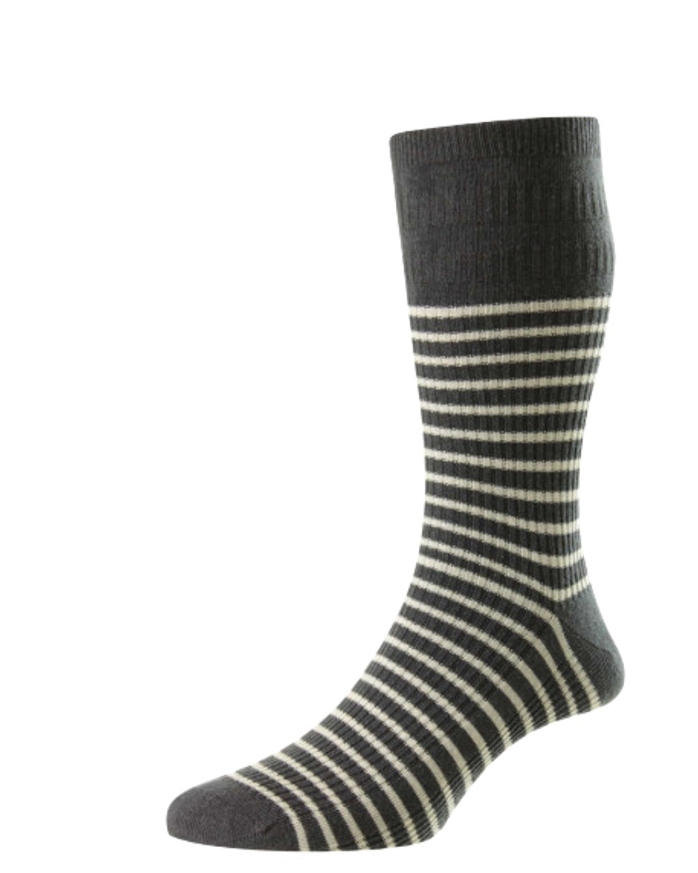 HJ Hall Stripe Cotton Softop Socks In Charcoal Chalk 