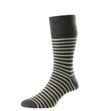 HJ Hall Stripe Cotton Softop Socks In Charcoal Chalk #colour_charcoal-chalk