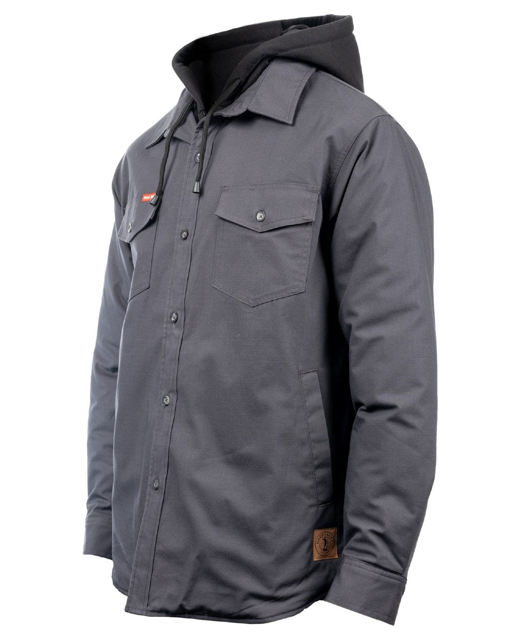 Charcoal coloured Hard Yakka Mens Quilted Solid Shacket on white background