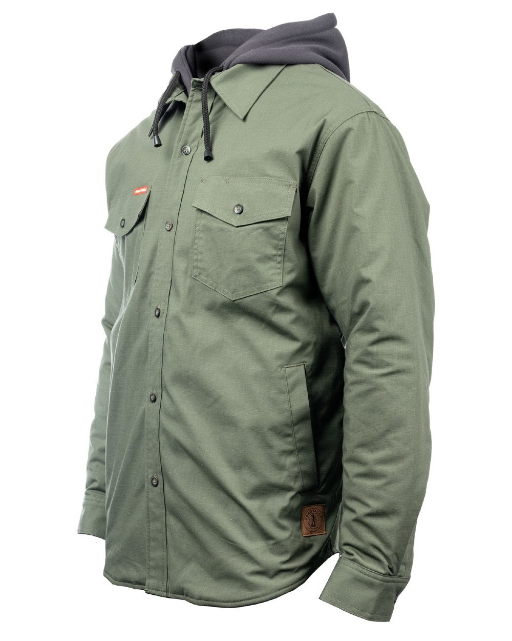 Military Green coloured Hard Yakka Mens Quilted Solid Shacket on white background