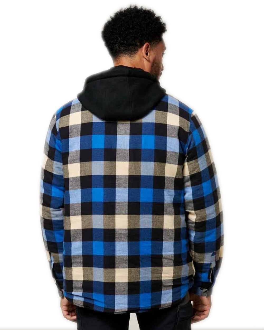 Blue Coloured Hard Yakka Mens Quilted Flannel Shacket on White Background