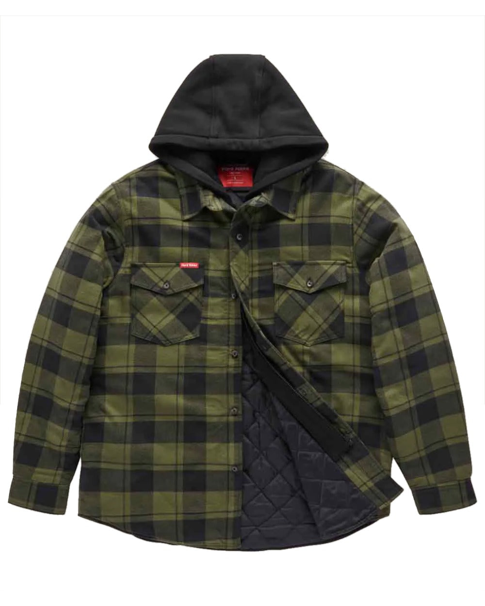 Fern Coloured Hard Yakka Mens Quilted Flannel Shacket on White Background