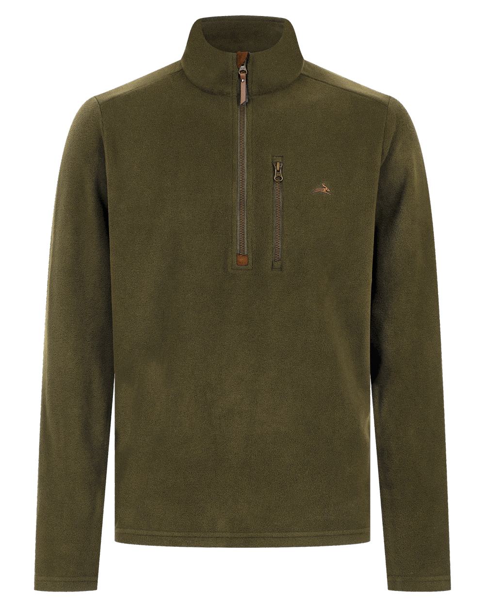 Olive coloured Harehill Varden Quarter Zip Fleece on a white background