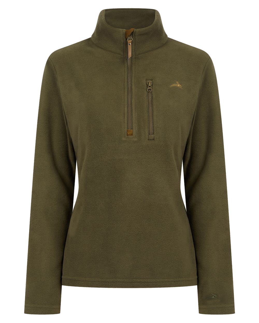 Olive coloured Harehill Womens Varden Fleece Quarter Zip Fleece on a white background