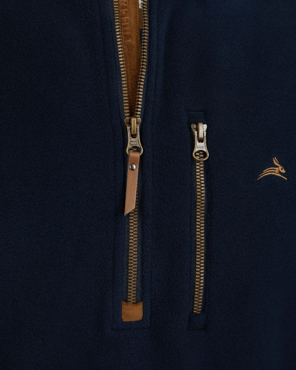 Navy coloured Harehill Womens Varden Fleece Quarter Zip Fleece close up detail of zip