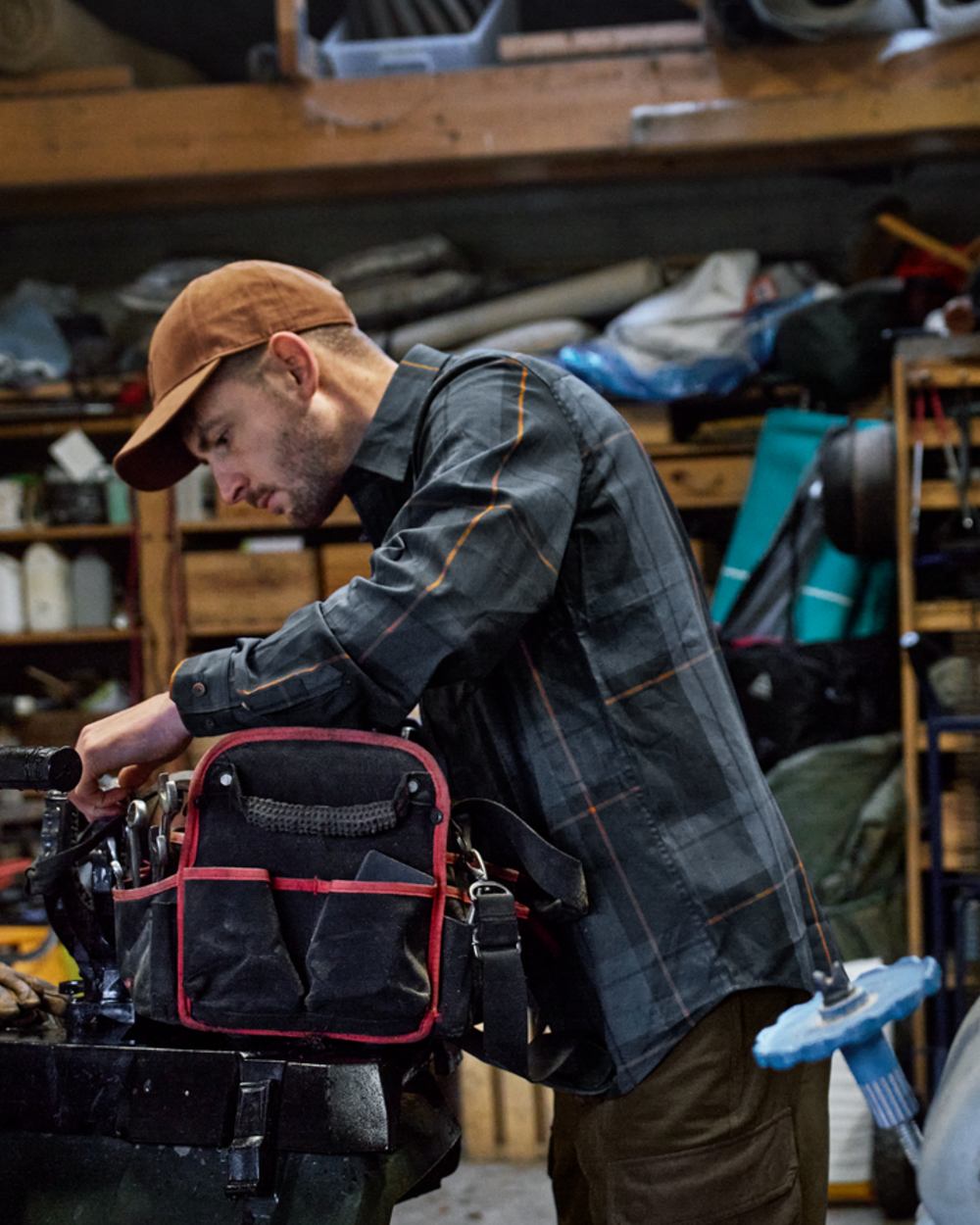 Blackberry Check Coloured Harkila Akse Long Sleeve Shirt on outdoor background