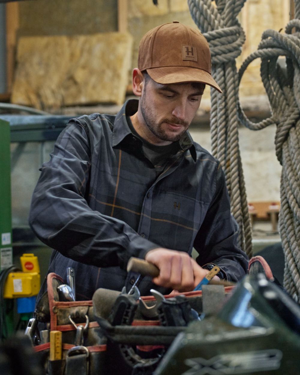 Blackberry Check Coloured Harkila Akse Long Sleeve Shirt on outdoor background