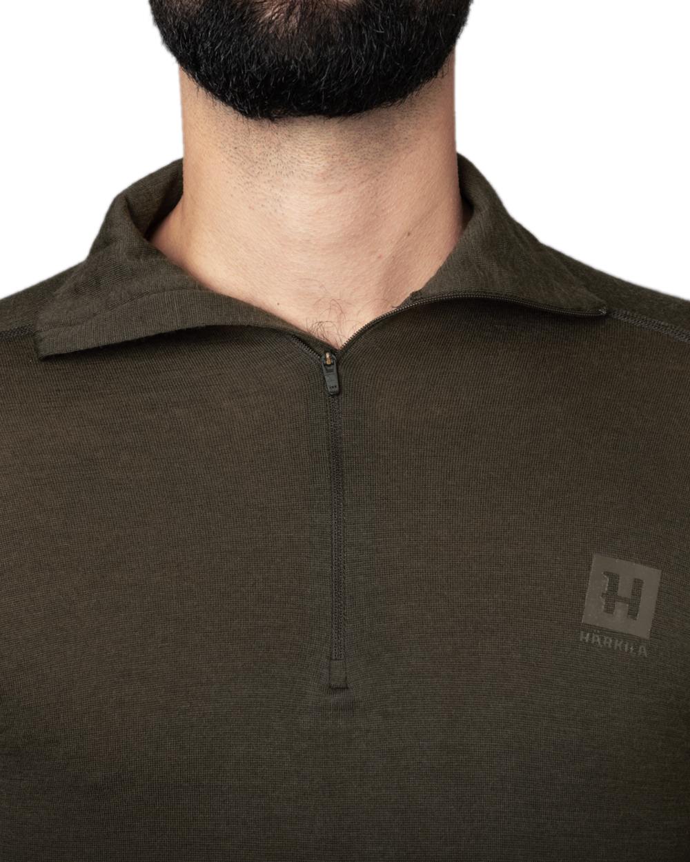 Shadow Brown Coloured Harkila All Season Half Zip Base Layer on white background
