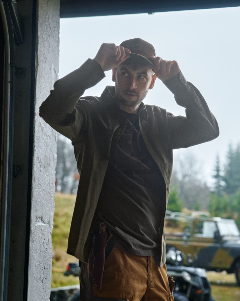 Willow Green Coloured Harkila Alto Long Sleeve Shirt on outdoor background