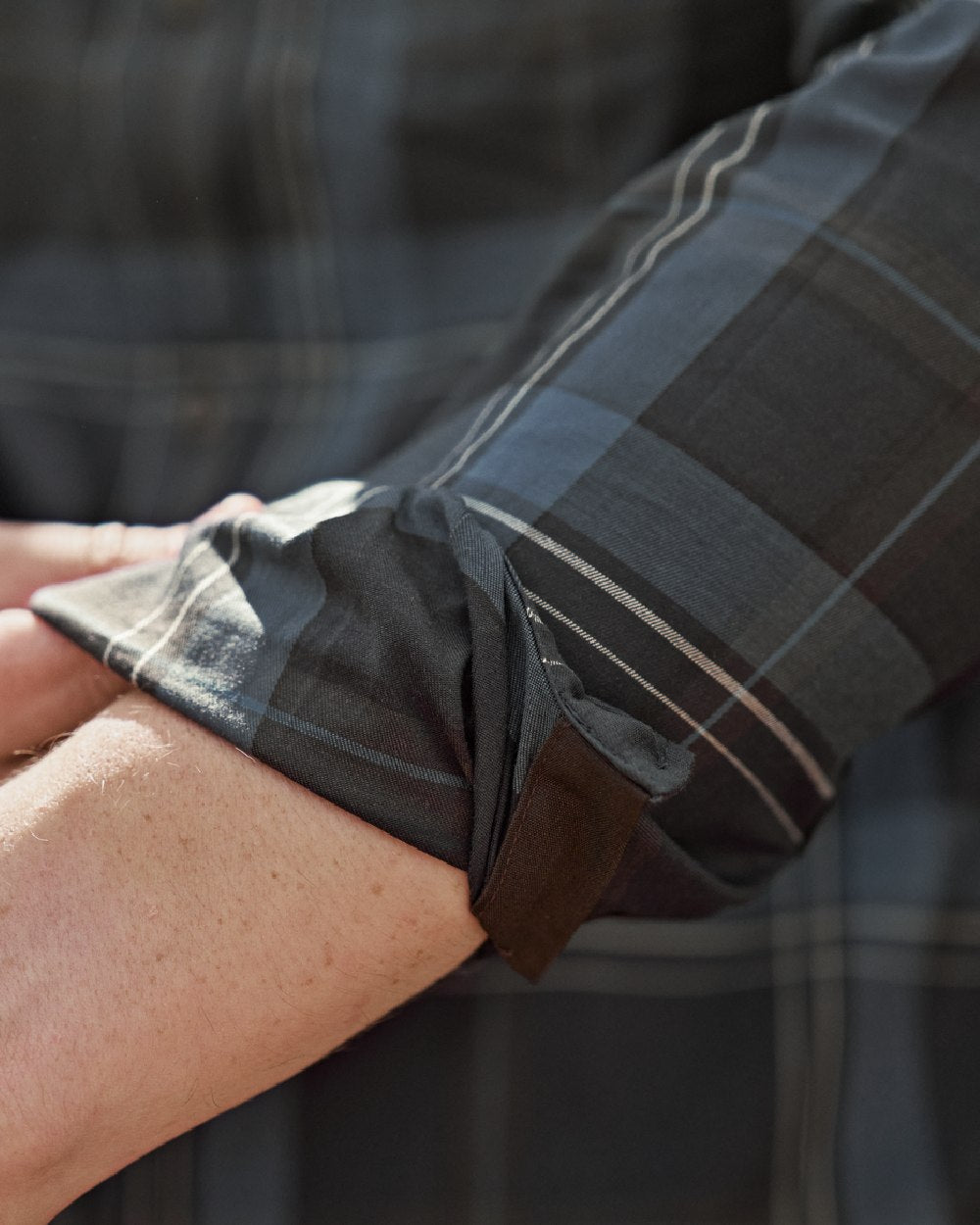 Dark Navy Coloured Harkila Anker Long Sleeve Shirt on outdoor background