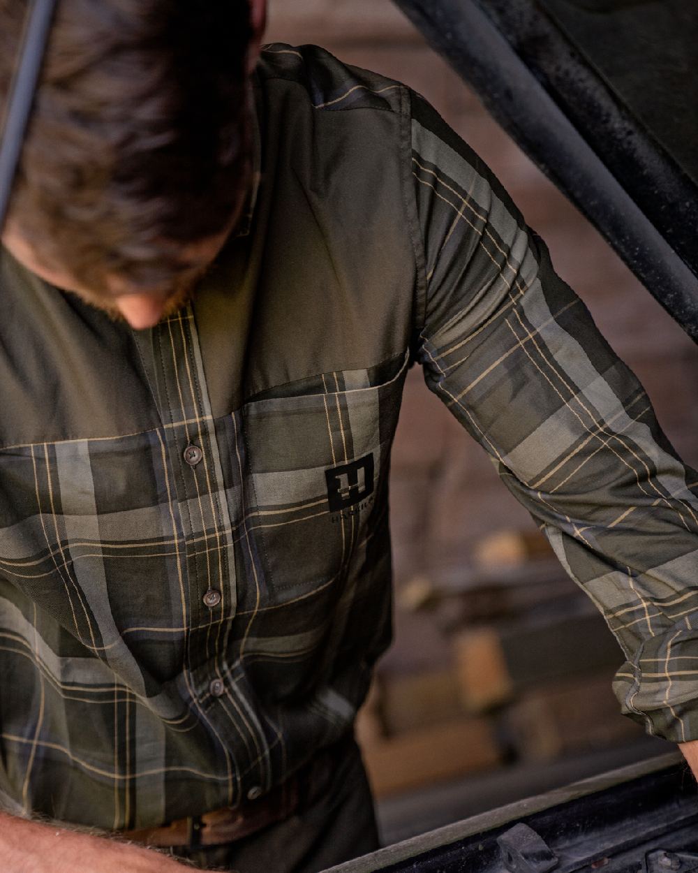 Willow Green Coloured Harkila Anker Long Sleeve Shirt on outdoor background