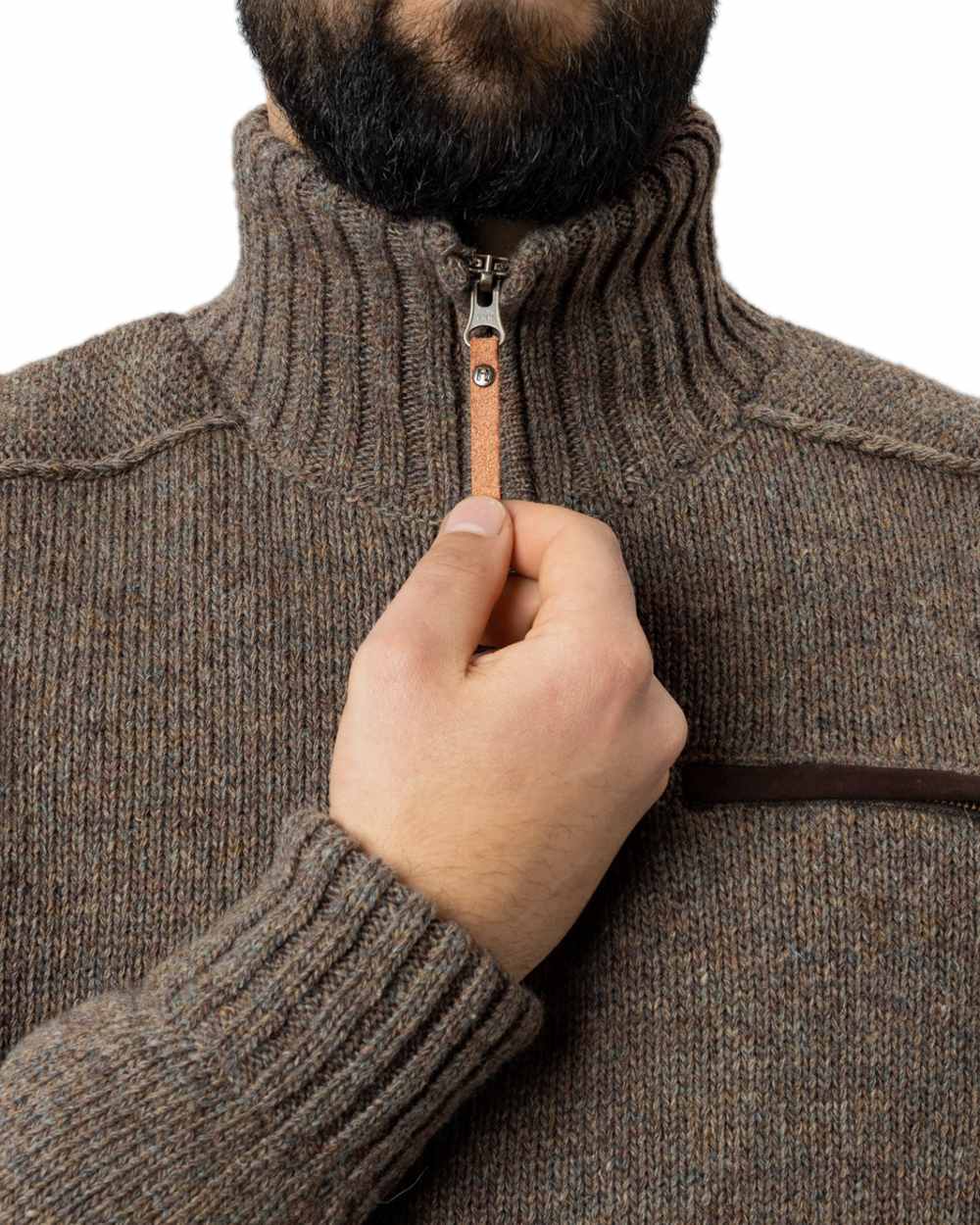 Dark Sand Coloured Harkila Annaboda 2.0 HSP Knit Pullover on white background