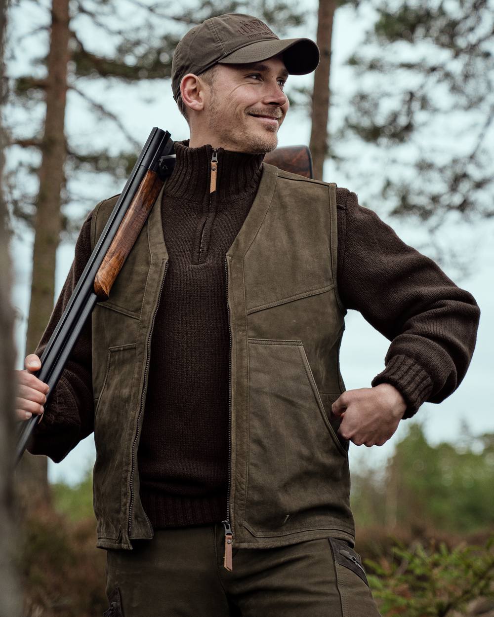 Demitasse Brown Coloured Harkila Annaboda 2.0 HSP Knit Pullover on forest background