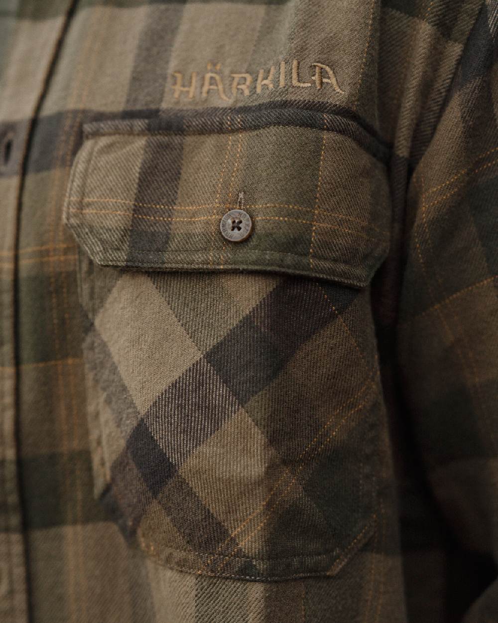 Beech Green Check coloured Harkila Asmund Long Sleeve Shirt pocket close up