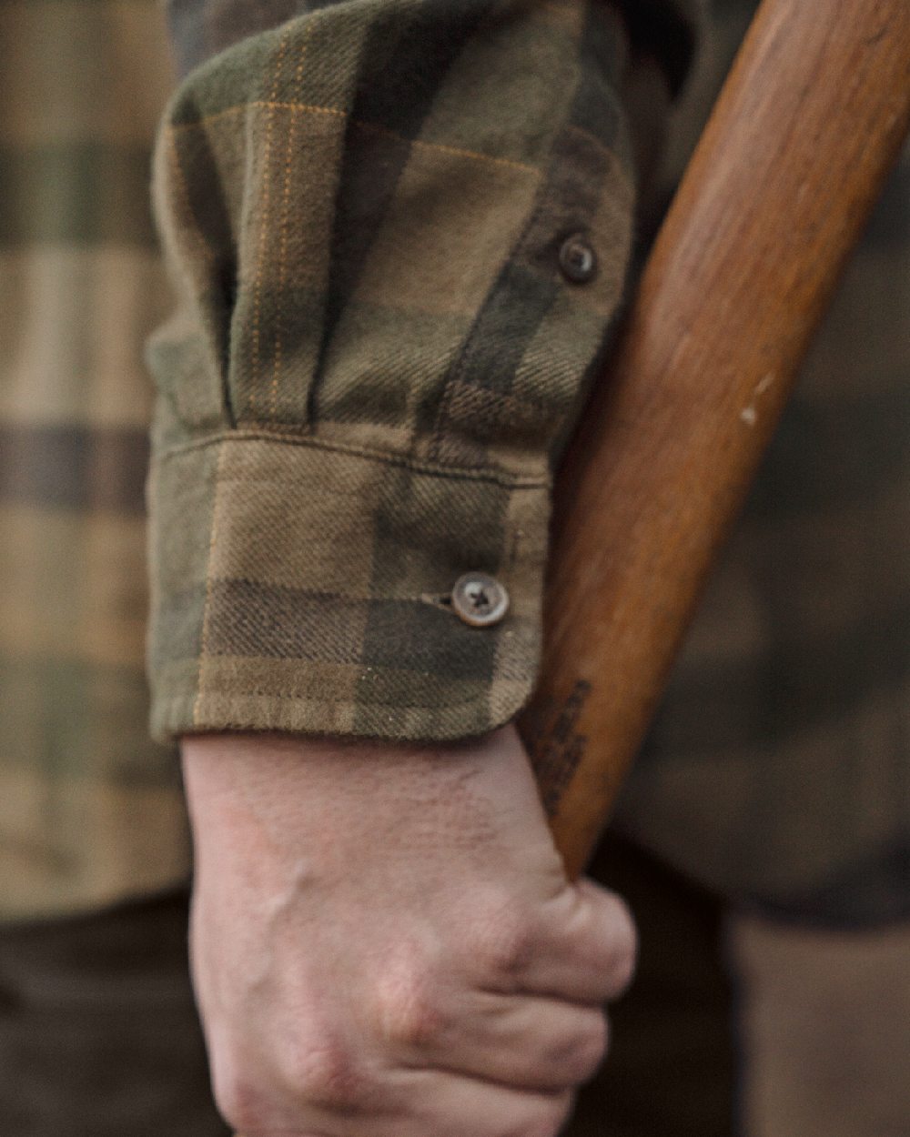 Beech Green Check coloured Harkila Asmund Long Sleeve Shirt sleeve close up
