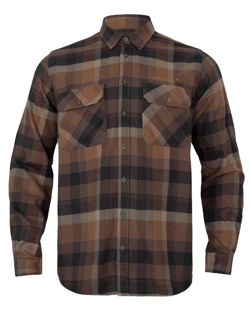 Rust Brown Check coloured Harkila Asmund Long Sleeve Shirt on white background