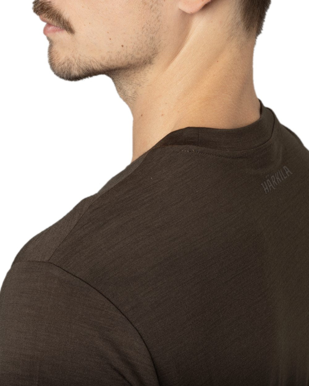 Shadow Brown Coloured Harkila Base All Season Short Sleeve T-Shirt on white background