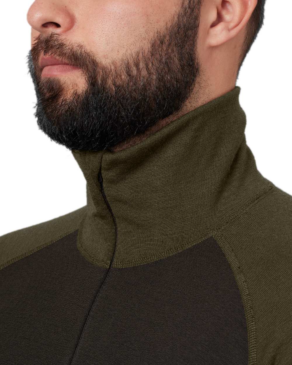 Willow Green Shadow Brown Coloured Harkila Base Warm Zip Neck on white background