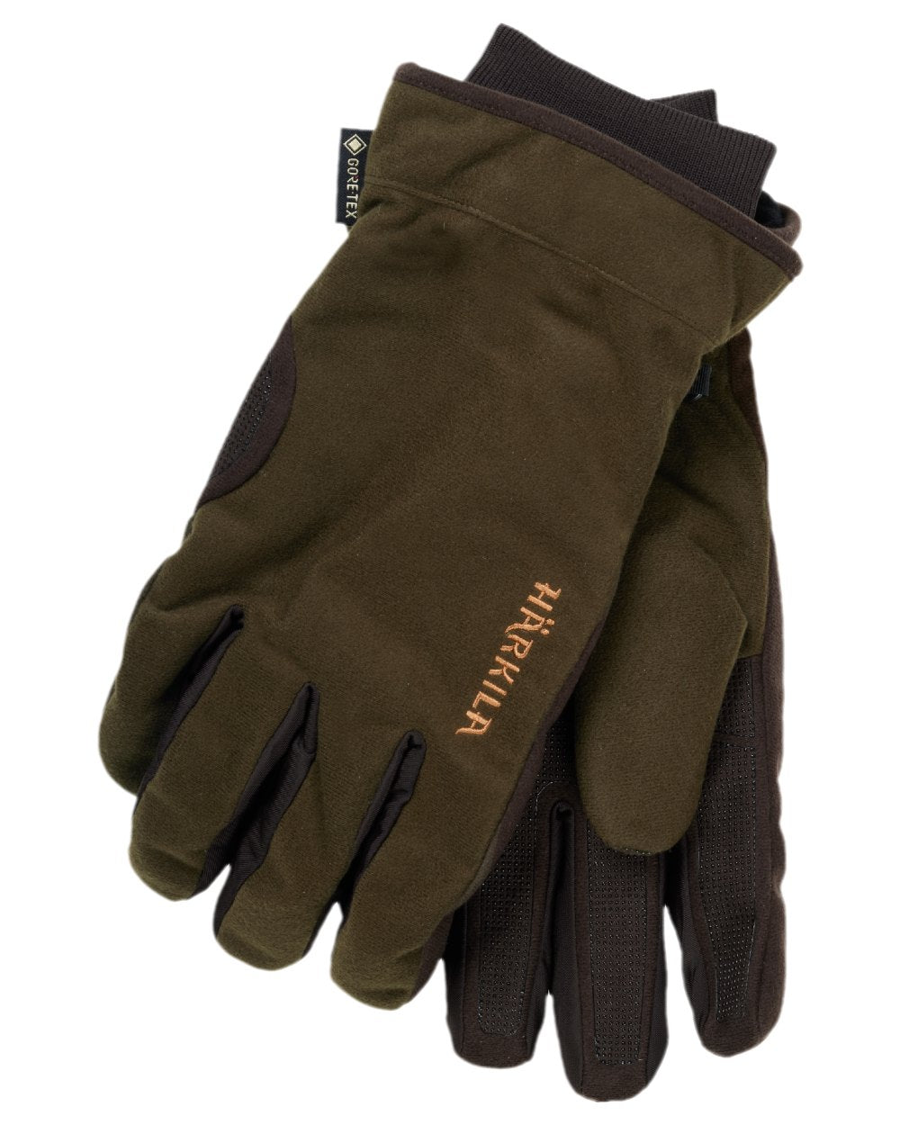 Hunting Green Shadow Brown Coloured Harkila Core GTX Gloves on white background