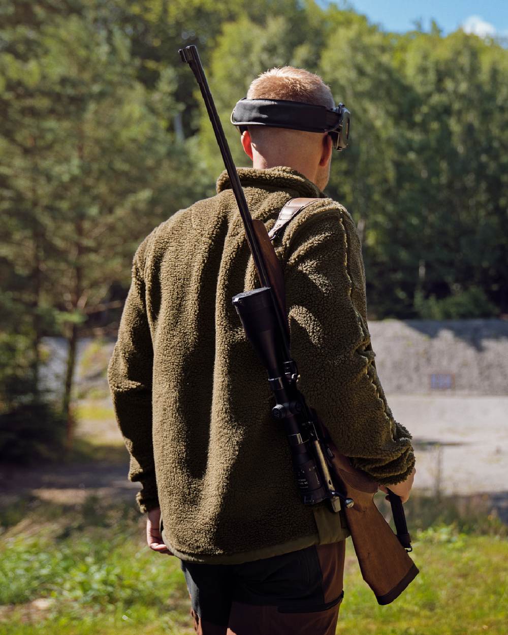 Shadow Grey Willow Green Coloured Harkila Rurik Teddy Fleece on forest background