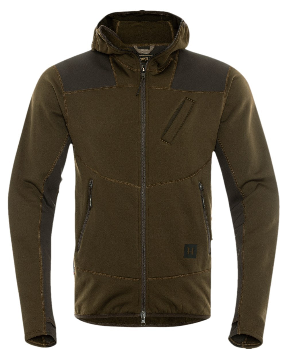 Willow Green Shadow Brown Coloured Harkila Deer Stalker Fleece Hoodie on white background