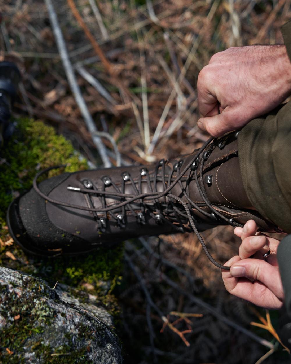 Dark Brown Coloured Harkila Driven Hunt 2.0 GTX Boots on outdoor background