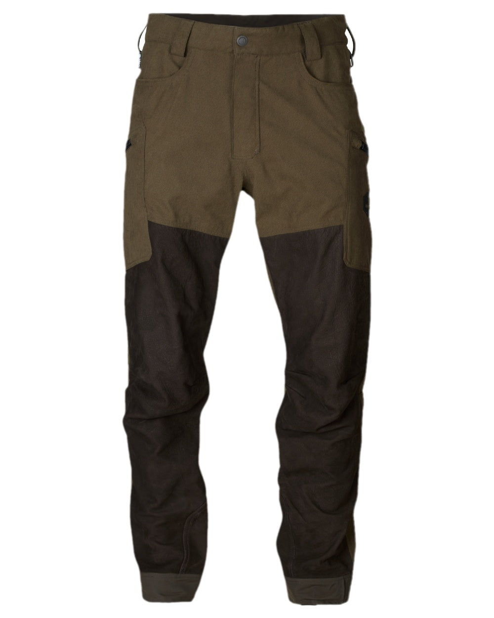 Willow Green Shadow Brown Coloured Harkila Driven Hunt HWS Leather Trousers on white background
