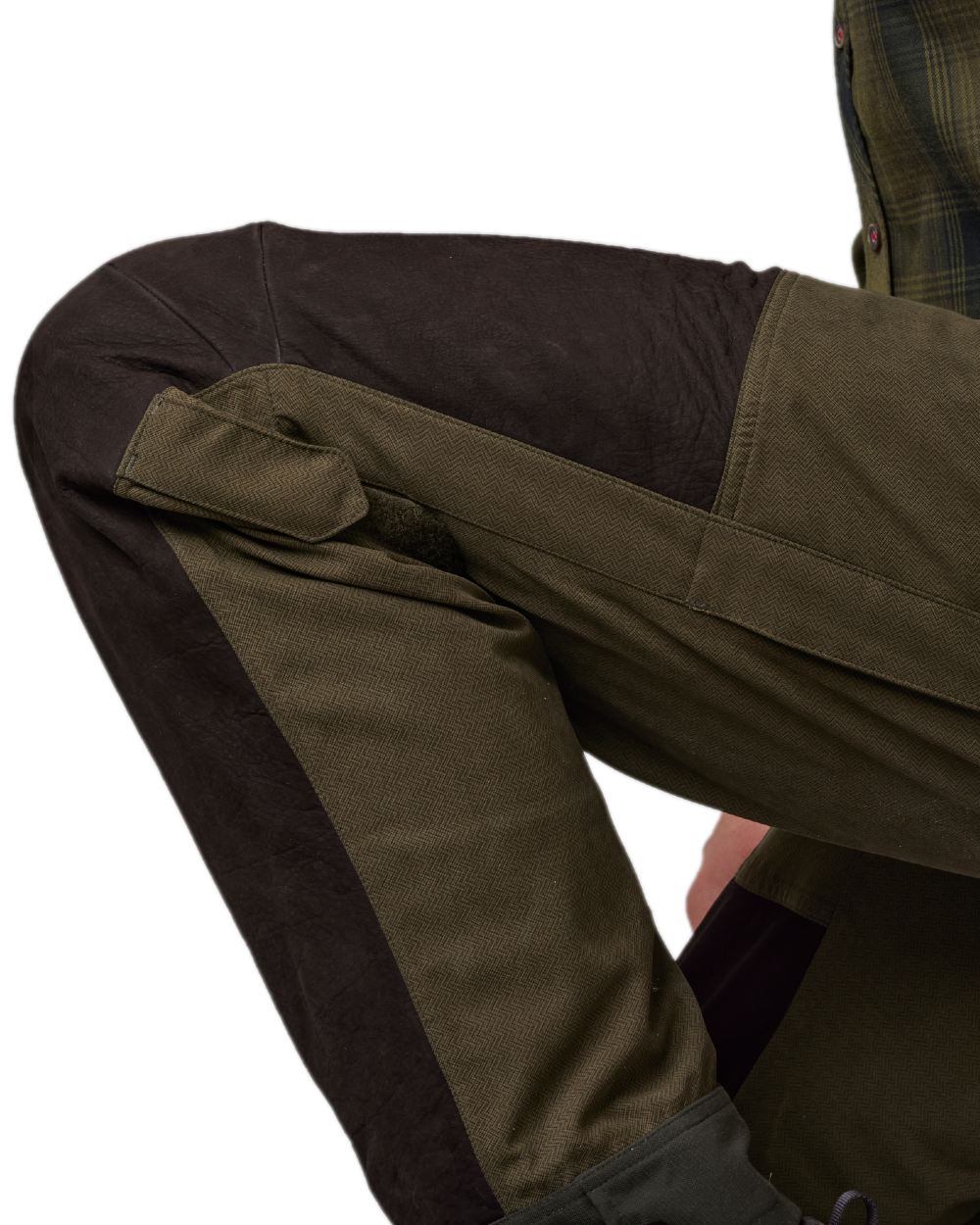 Willow Green Shadow Brown Coloured Harkila Driven Hunt HWS Leather Trousers on white background