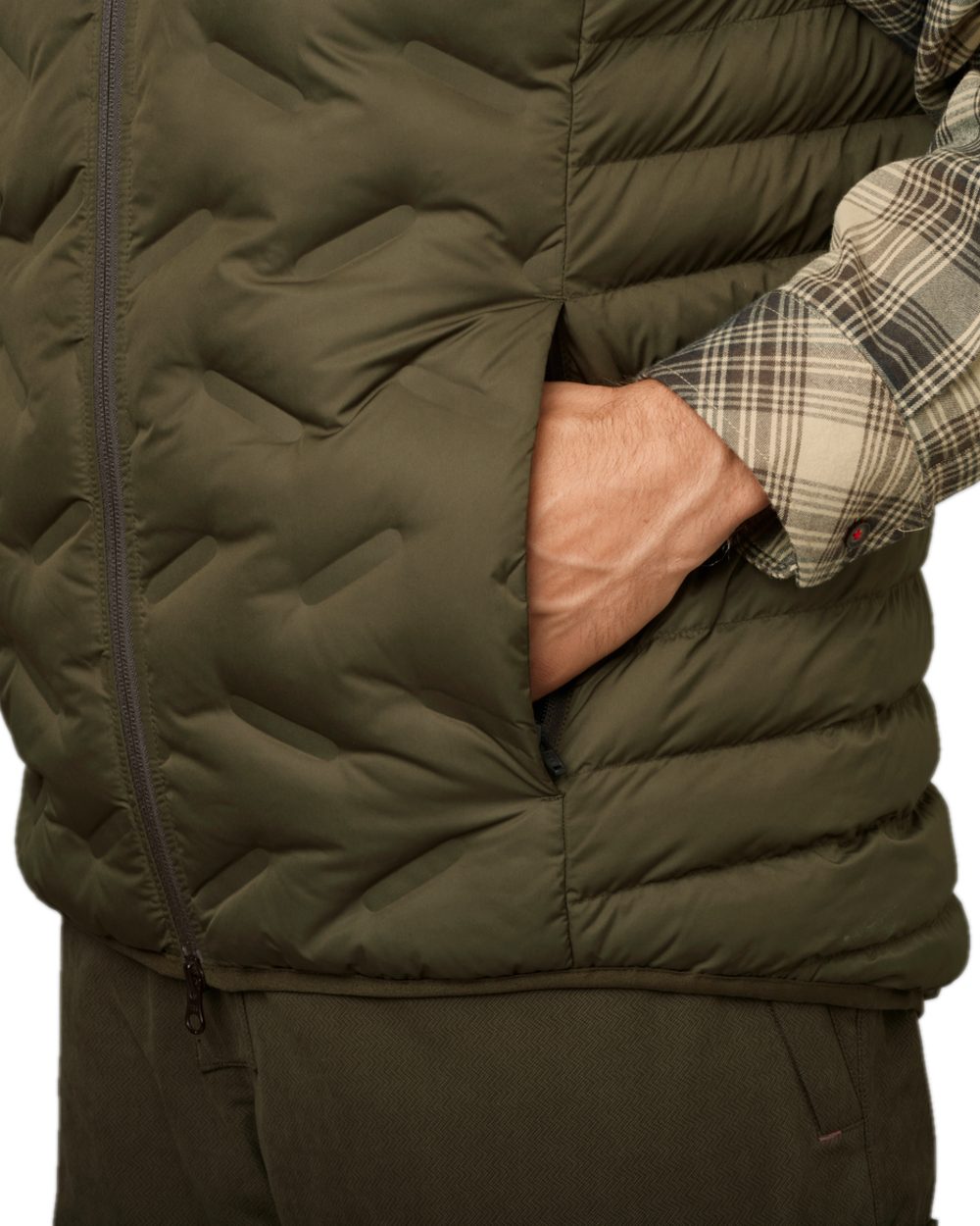 Willow Green Coloured Harkila Driven Hunt Insulated Waistcoat on white background
