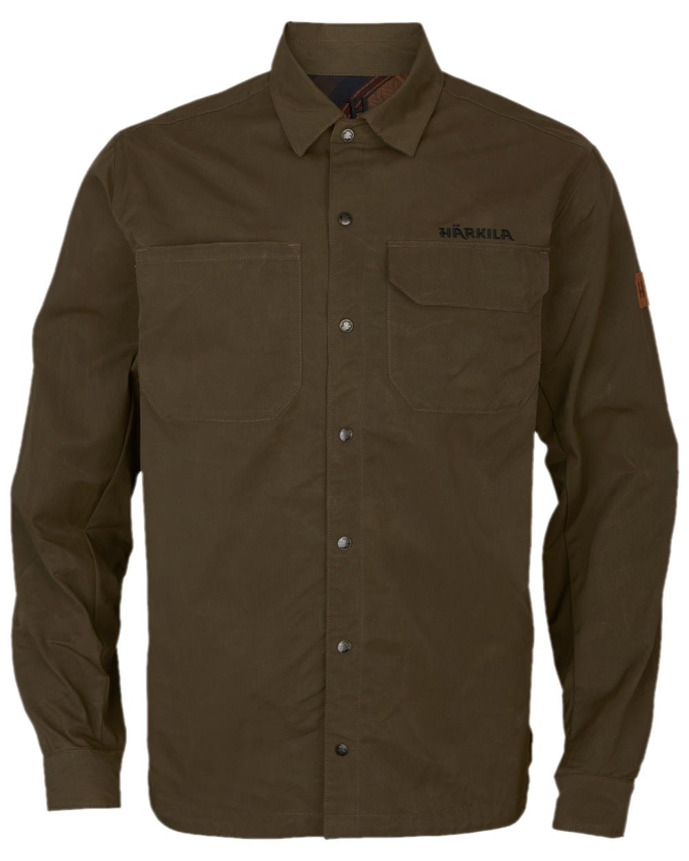 Dark Warm Olive Burgundy Coloured Harkila Eirik Reversible Shirt Jacket on white background
