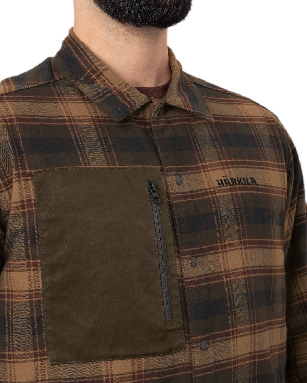 Dark Warm Olive Burgundy Coloured Harkila Eirik Reversible Shirt Jacket on white background