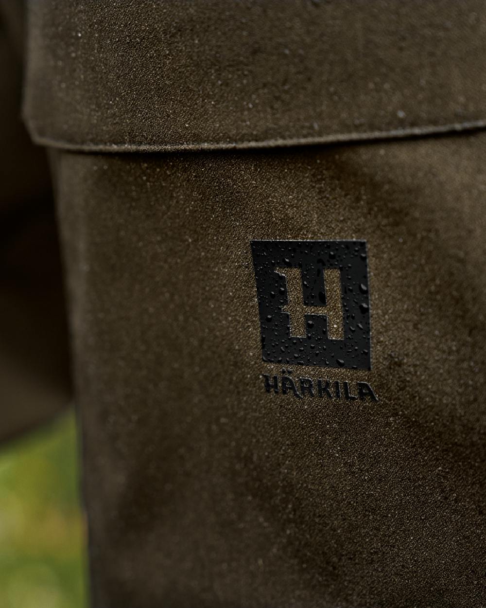 Hunting Green Coloured Harkila Finnmark HWS Trousers on blurry background
