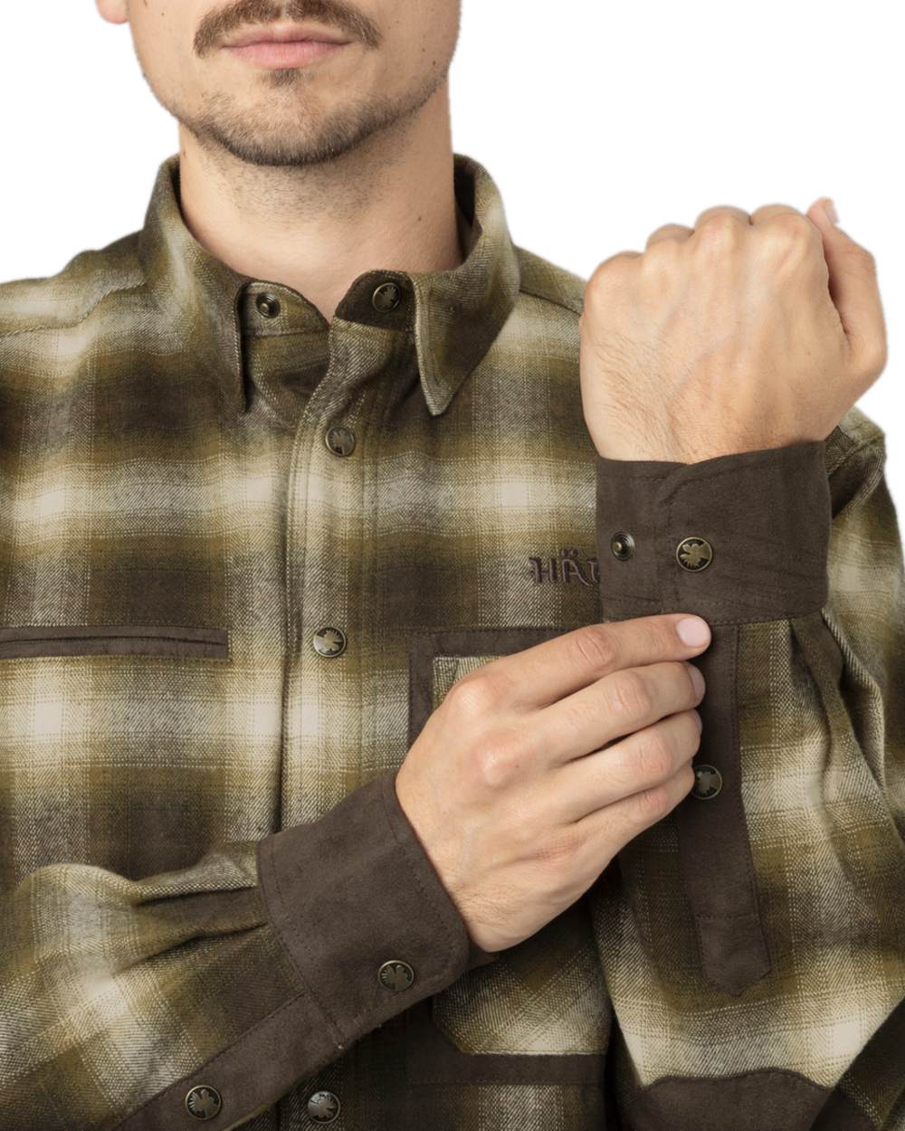 Willow Green Coloured Harkila Folke Shirt Jacket on white background