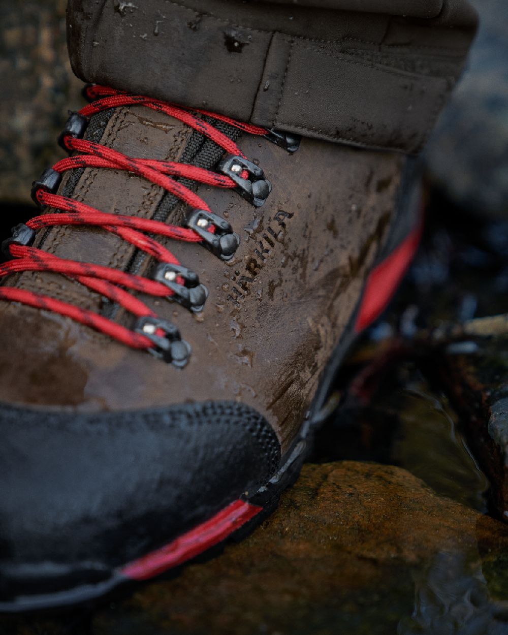 Dark Brown Coloured Harkila Forest Hunter Mid GTX Boots on outdoor background