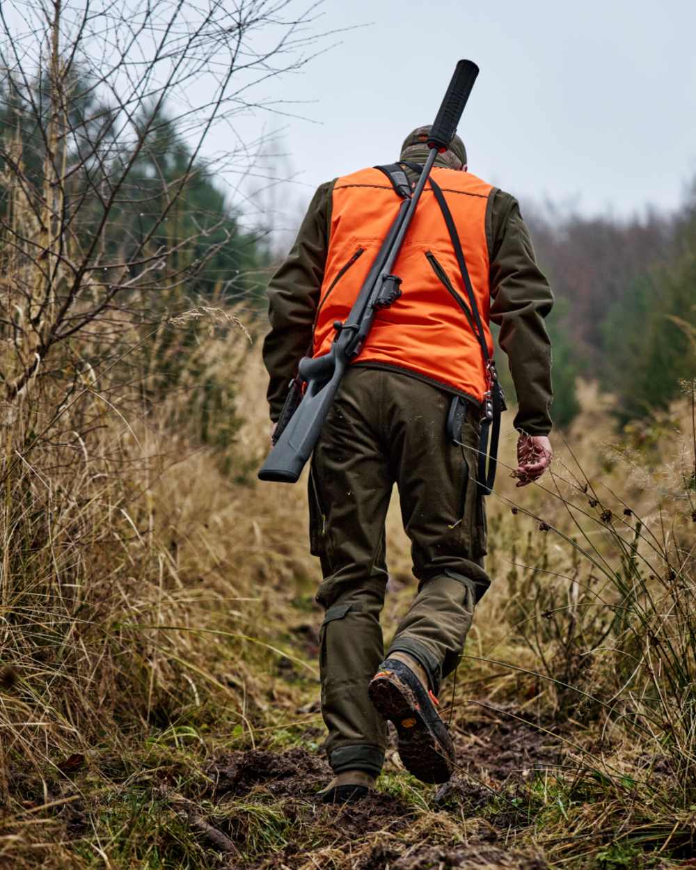 Hunting Green Shadow Brown Coloured Harkila Forest Hunter Pro GTX Trousers on outdoor background