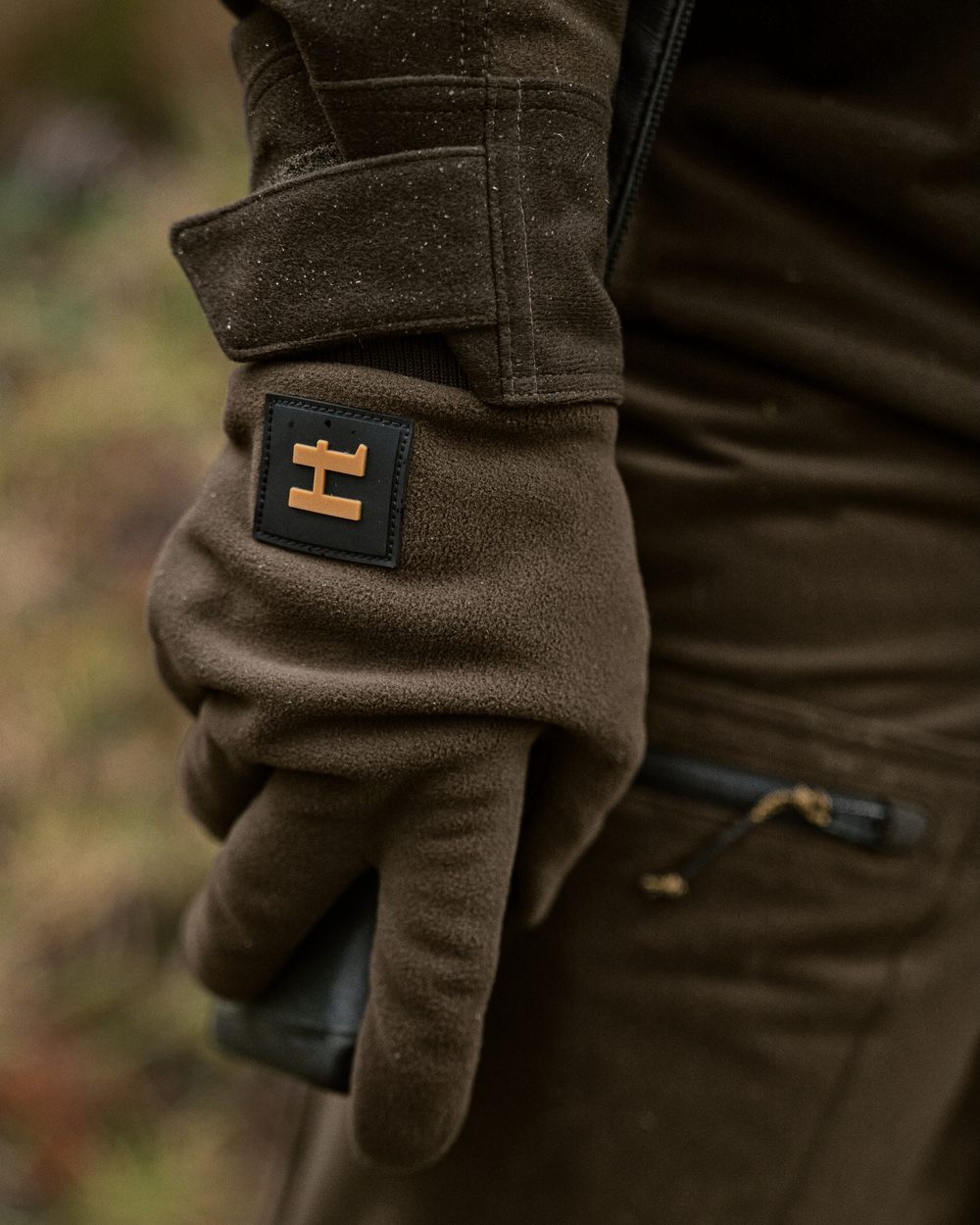 Hunting Green Shadow Brown Coloured Harkila Forest Hunter WSP Gloves on outdoor background
