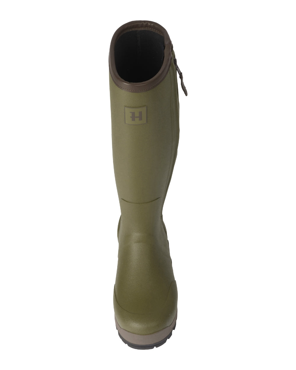 Dark Olive Coloured Harkila Forester Zip Rubber Boot on white background